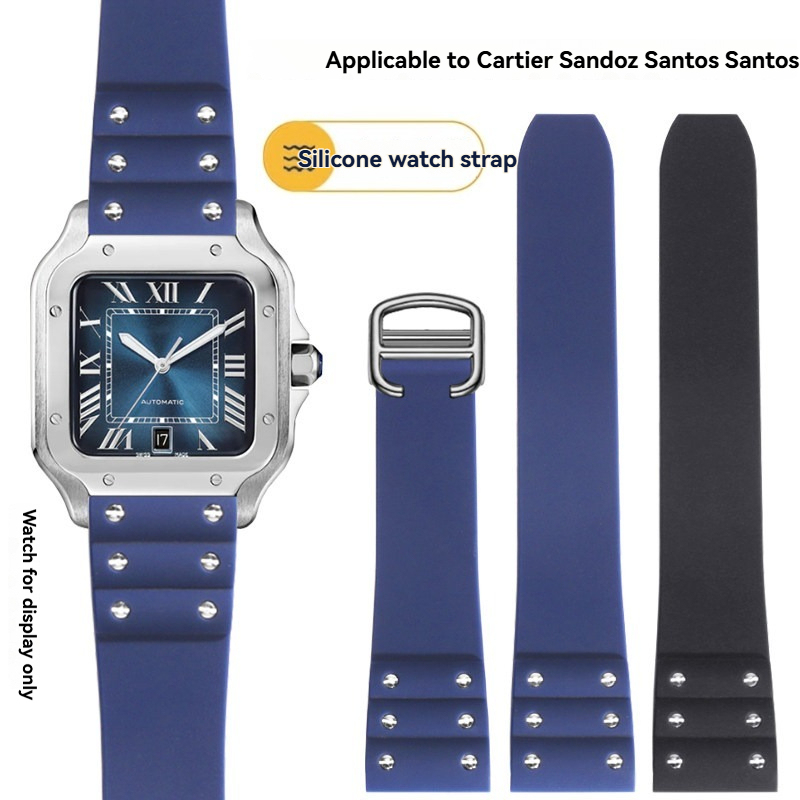 Replacement Blue Rubber Strap for Cartier Santos 100  21mm QuickSwitch Silicone Band