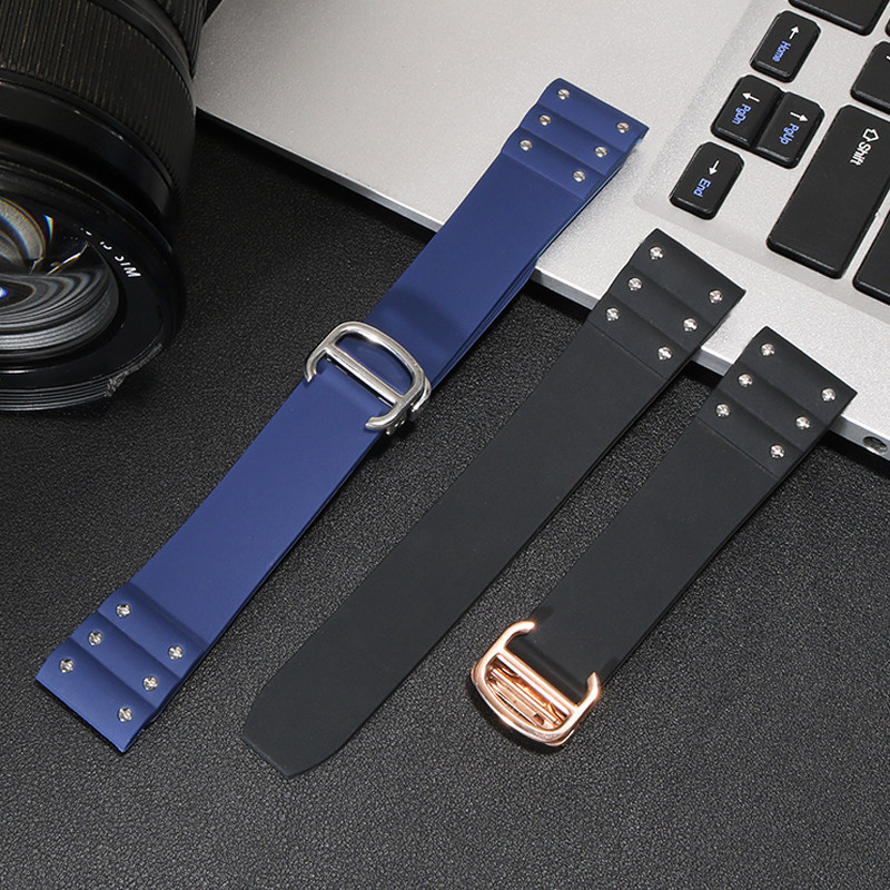 Replacement Blue Rubber Strap for Cartier Santos 100  21mm QuickSwitch Silicone Band