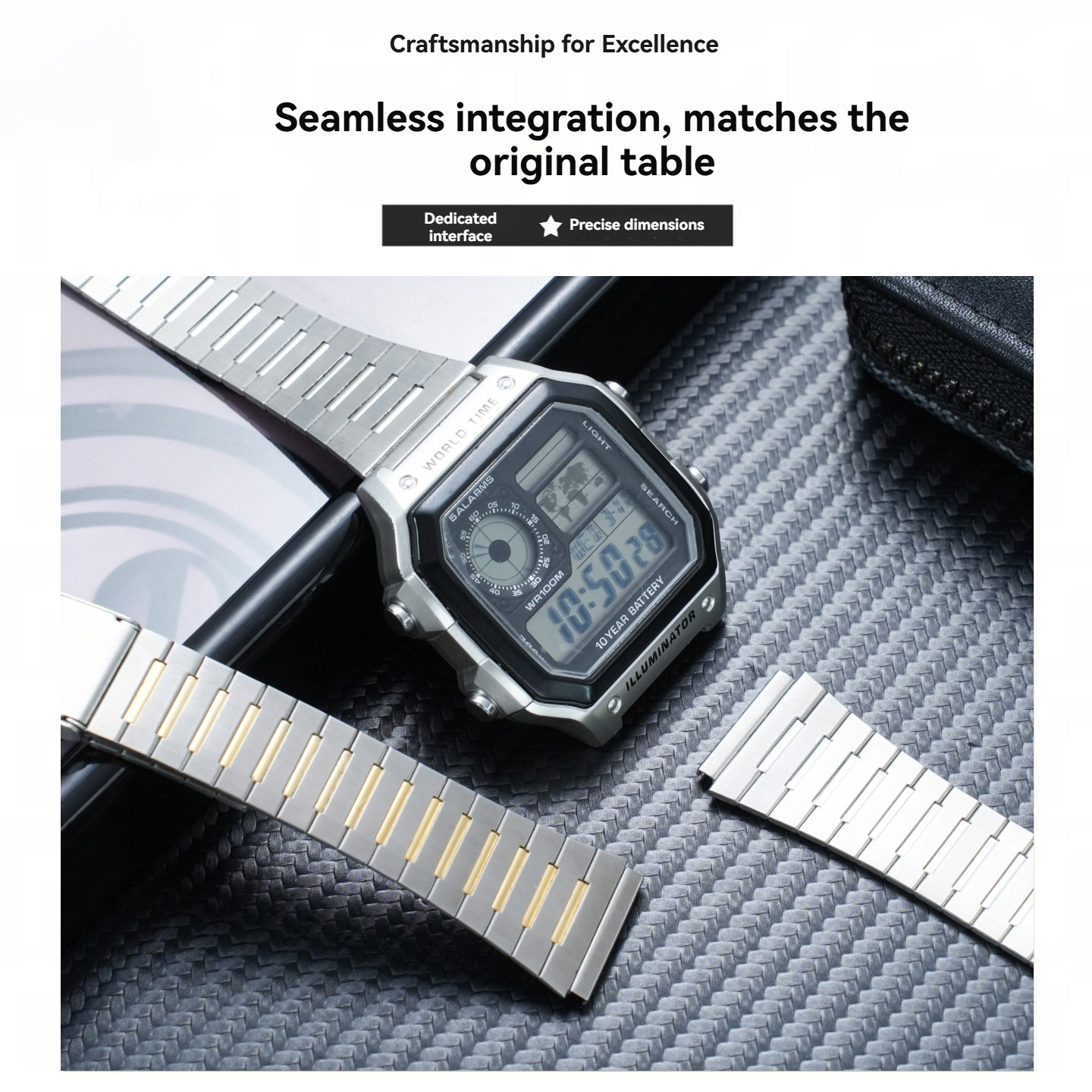 Replacement 18mm Stainless Steel Watch Band for Casio AE1200/A158/A168/F91