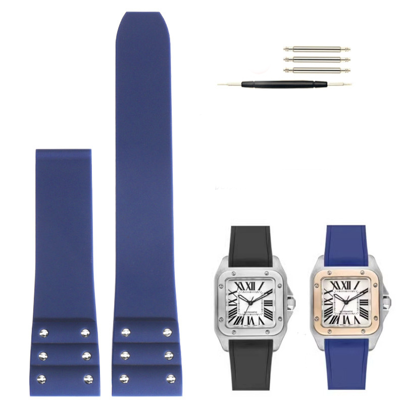 Replacement Blue Rubber Strap for Cartier Santos 100  21mm QuickSwitch Silicone Band