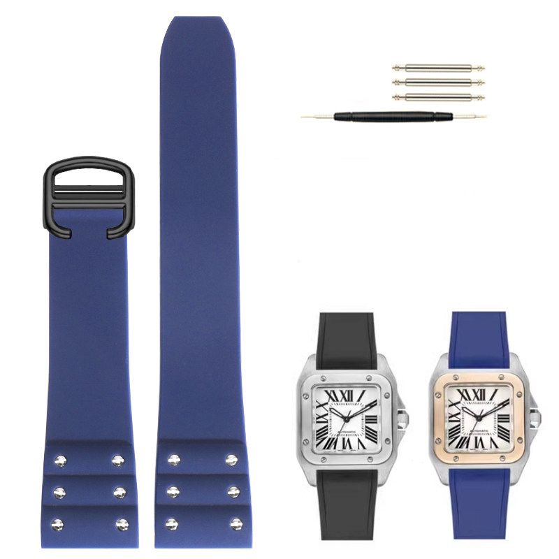 Replacement Blue Rubber Strap for Cartier Santos 100  21mm QuickSwitch Silicone Band