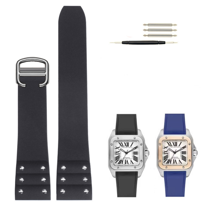 Replacement Blue Rubber Strap for Cartier Santos 100  21mm QuickSwitch Silicone Band