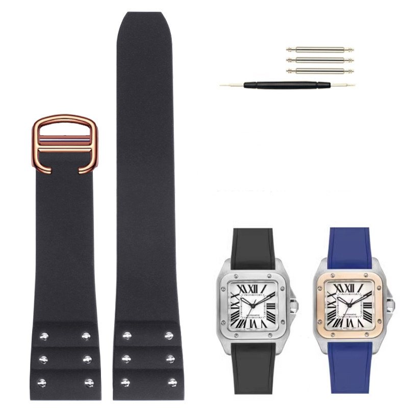 Replacement Blue Rubber Strap for Cartier Santos 100  21mm QuickSwitch Silicone Band