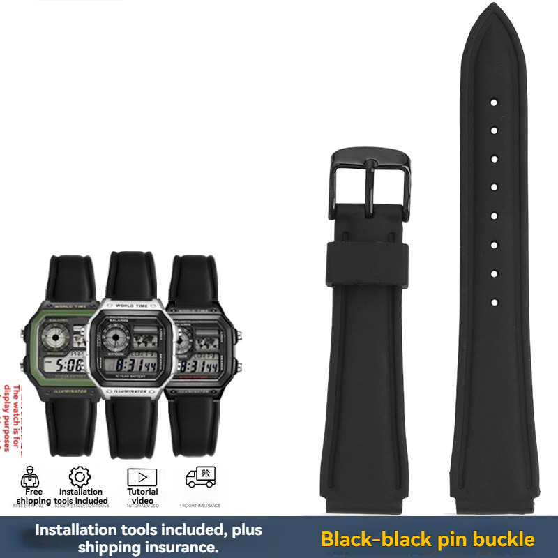 Replacement 18mm Soft Silicone Watch Strap for Casio AE1200/AE1300/W-218H