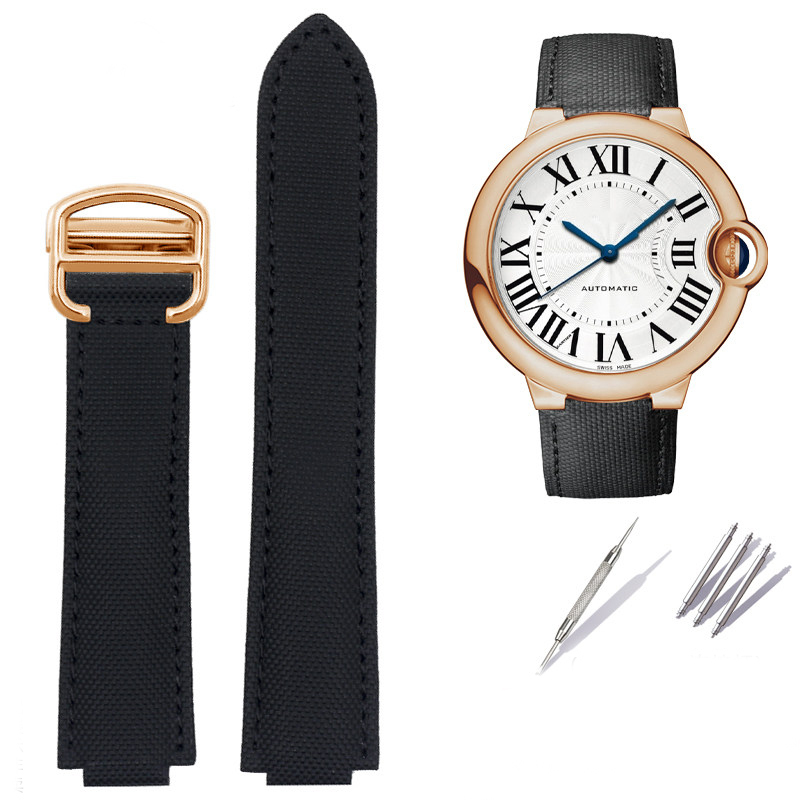 Replacement Black Canvas Strap for Cartier Ballon Bleu WSBB0015 – Convex
