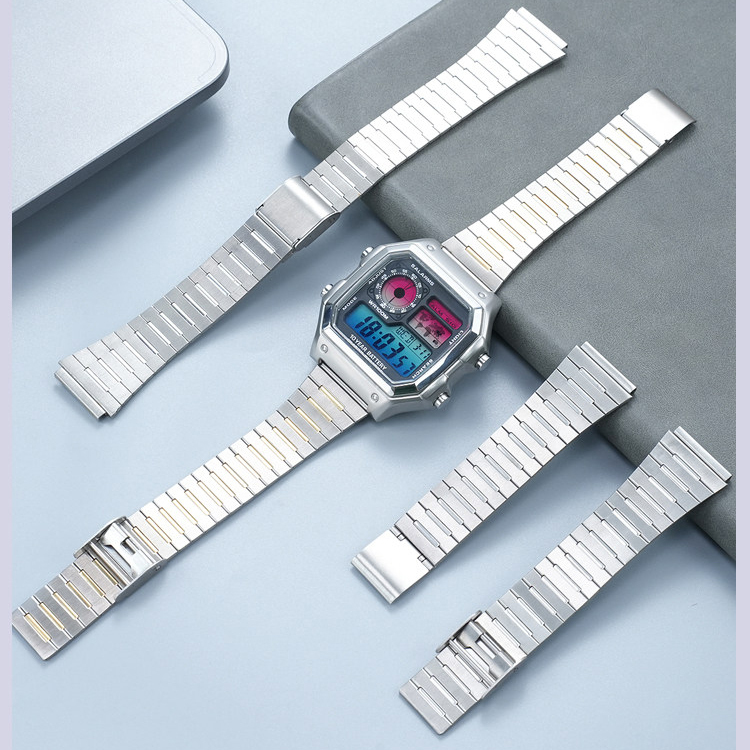 Replacement 18mm Stainless Steel Watch Band for Casio AE1200/A158/A168/F91