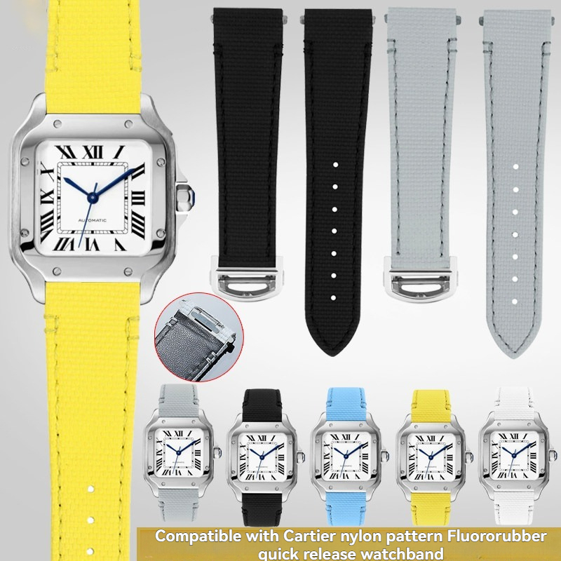 Replacement QuickSwitch Strap for Cartier Santos WSSA0010/WSSA0009 – 21mm FKM Rubber or Nylon Band