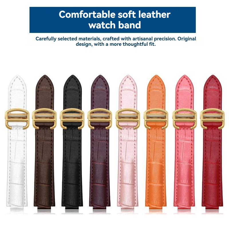 Replacement Blue Leather Strap for Cartier Ballon Bleu – Convex End Calfskin Band