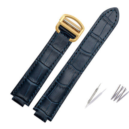 Replacement Blue Leather Strap for Cartier Ballon Bleu – Convex End Calfskin Band