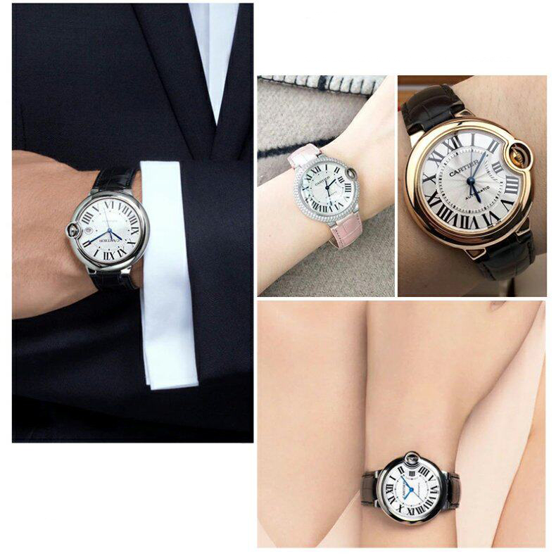 Replacement Blue Leather Strap for Cartier Ballon Bleu – Convex End Calfskin Band