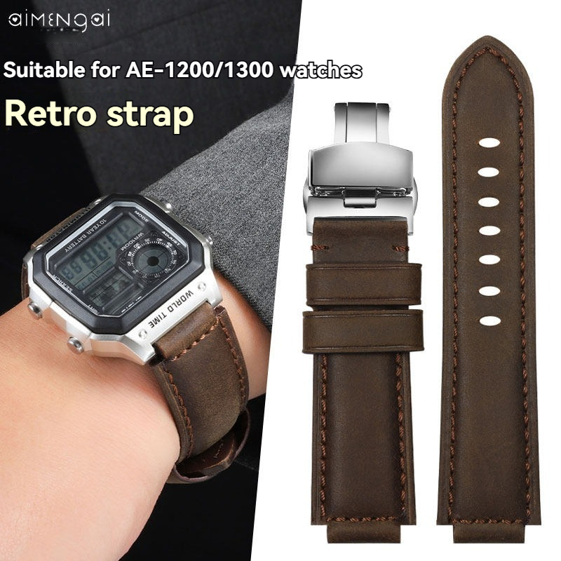 Replacement Vintage Matte Leather Strap for Casio AE1200/A158/F91W