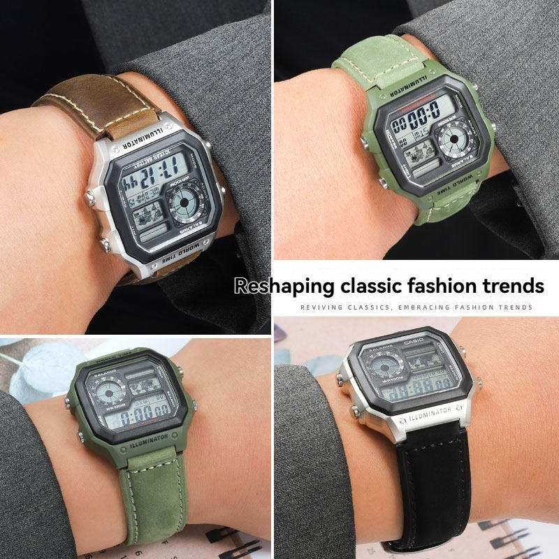 Replacement Vintage Matte Leather Strap for Casio AE1200/A158/F91W