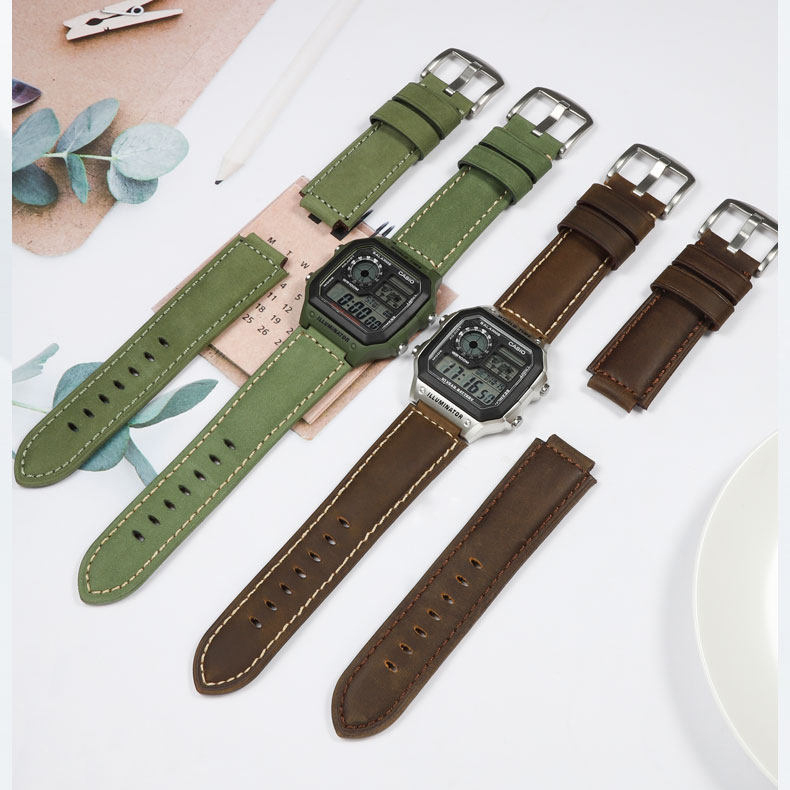 Replacement Vintage Matte Leather Strap for Casio AE1200/A158/F91W