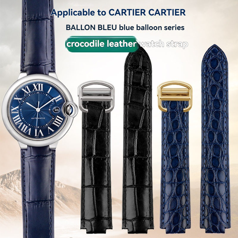 Replacement Crocodile Bamboo Grain Leather Strap for Cartier Ballon Bleu