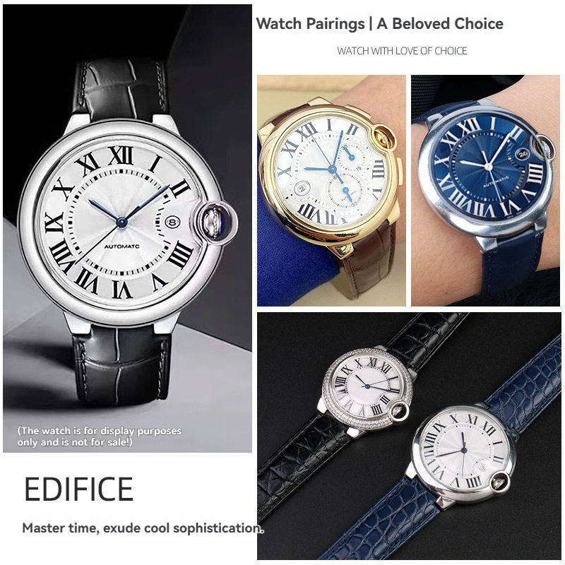 Replacement Crocodile Bamboo Grain Leather Strap for Cartier Ballon Bleu
