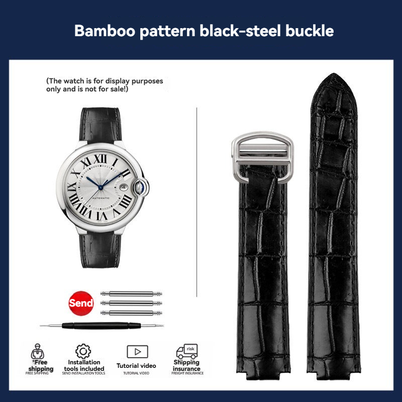 Replacement Crocodile Bamboo Grain Leather Strap for Cartier Ballon Bleu