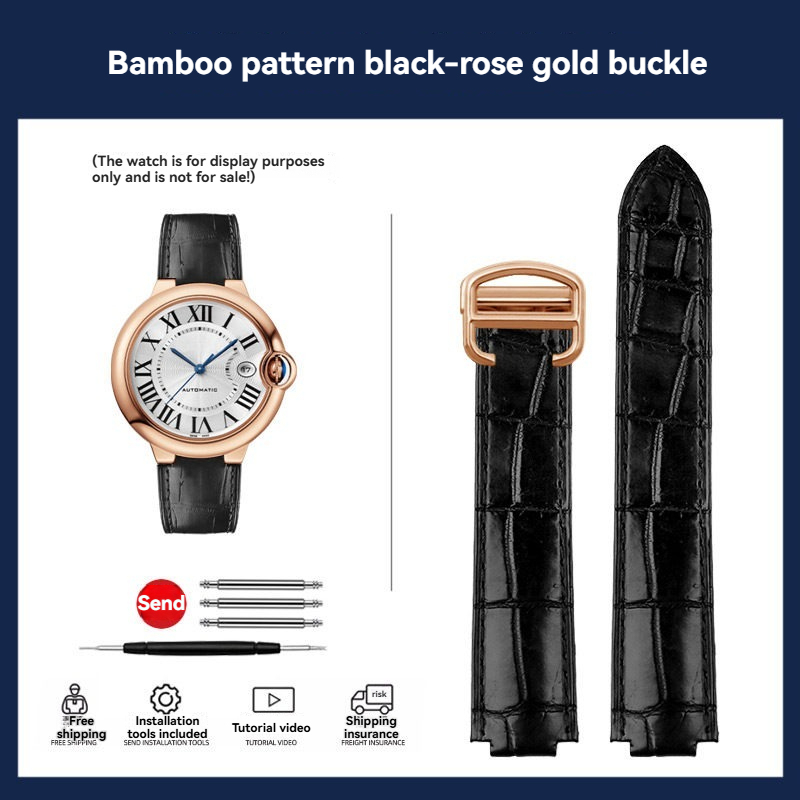 Replacement Crocodile Bamboo Grain Leather Strap for Cartier Ballon Bleu