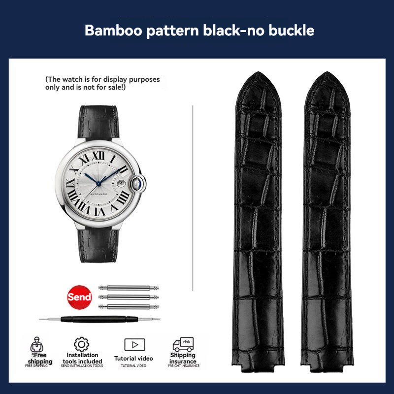 Replacement Crocodile Bamboo Grain Leather Strap for Cartier Ballon Bleu