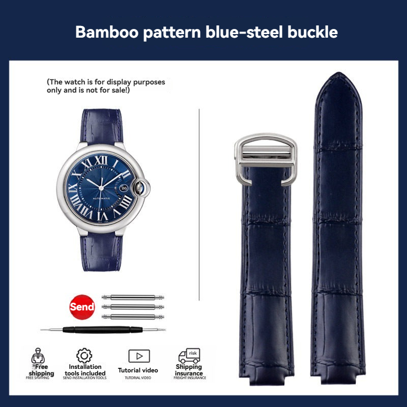 Replacement Crocodile Bamboo Grain Leather Strap for Cartier Ballon Bleu