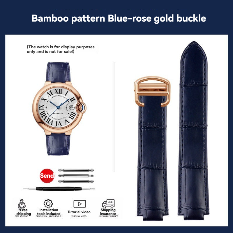 Replacement Crocodile Bamboo Grain Leather Strap for Cartier Ballon Bleu