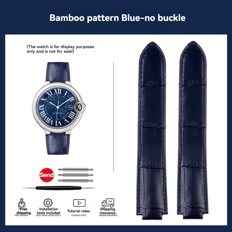 Replacement Crocodile Bamboo Grain Leather Strap for Cartier Ballon Bleu