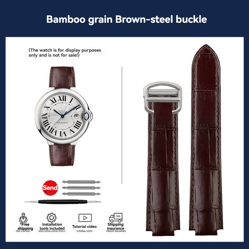 Replacement Crocodile Bamboo Grain Leather Strap for Cartier Ballon Bleu