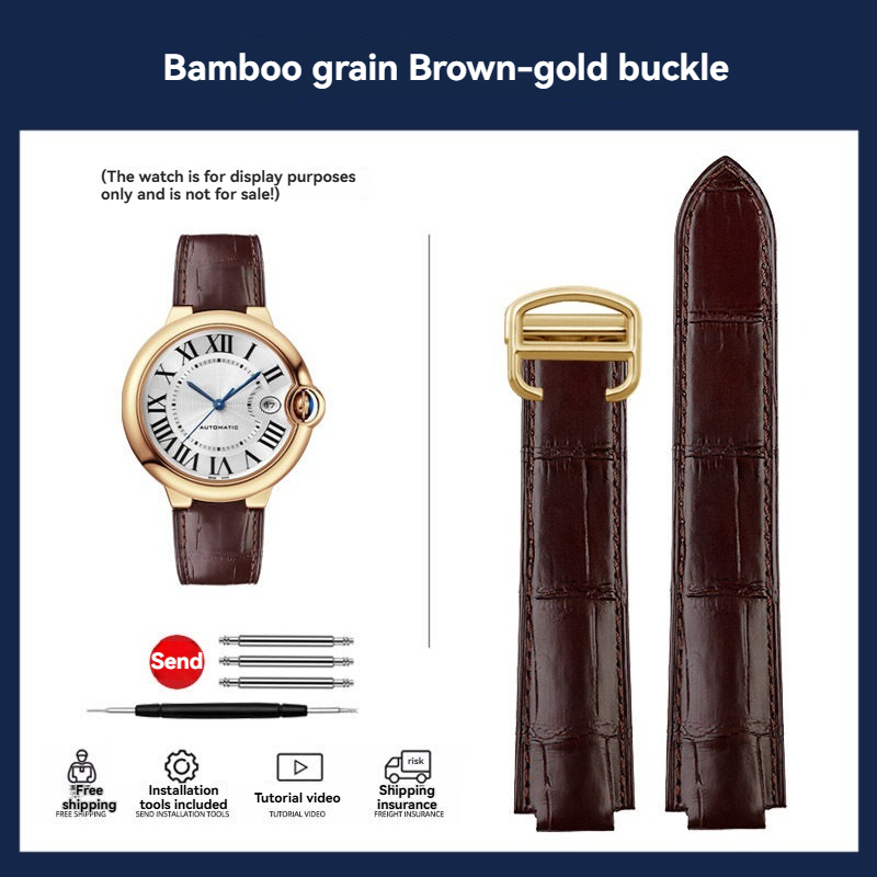 Replacement Crocodile Bamboo Grain Leather Strap for Cartier Ballon Bleu