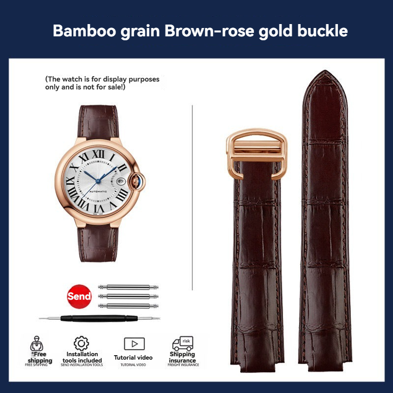 Replacement Crocodile Bamboo Grain Leather Strap for Cartier Ballon Bleu