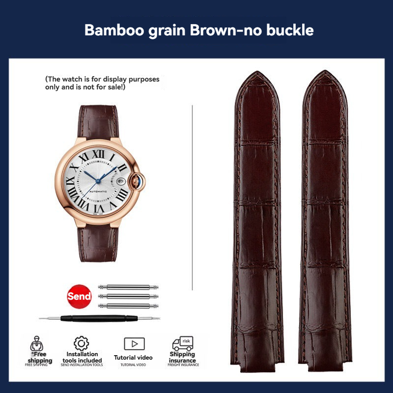 Replacement Crocodile Bamboo Grain Leather Strap for Cartier Ballon Bleu