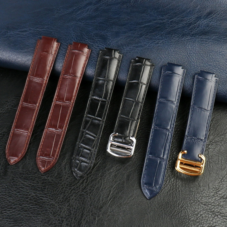 Replacement Crocodile Bamboo Grain Leather Strap for Cartier Ballon Bleu