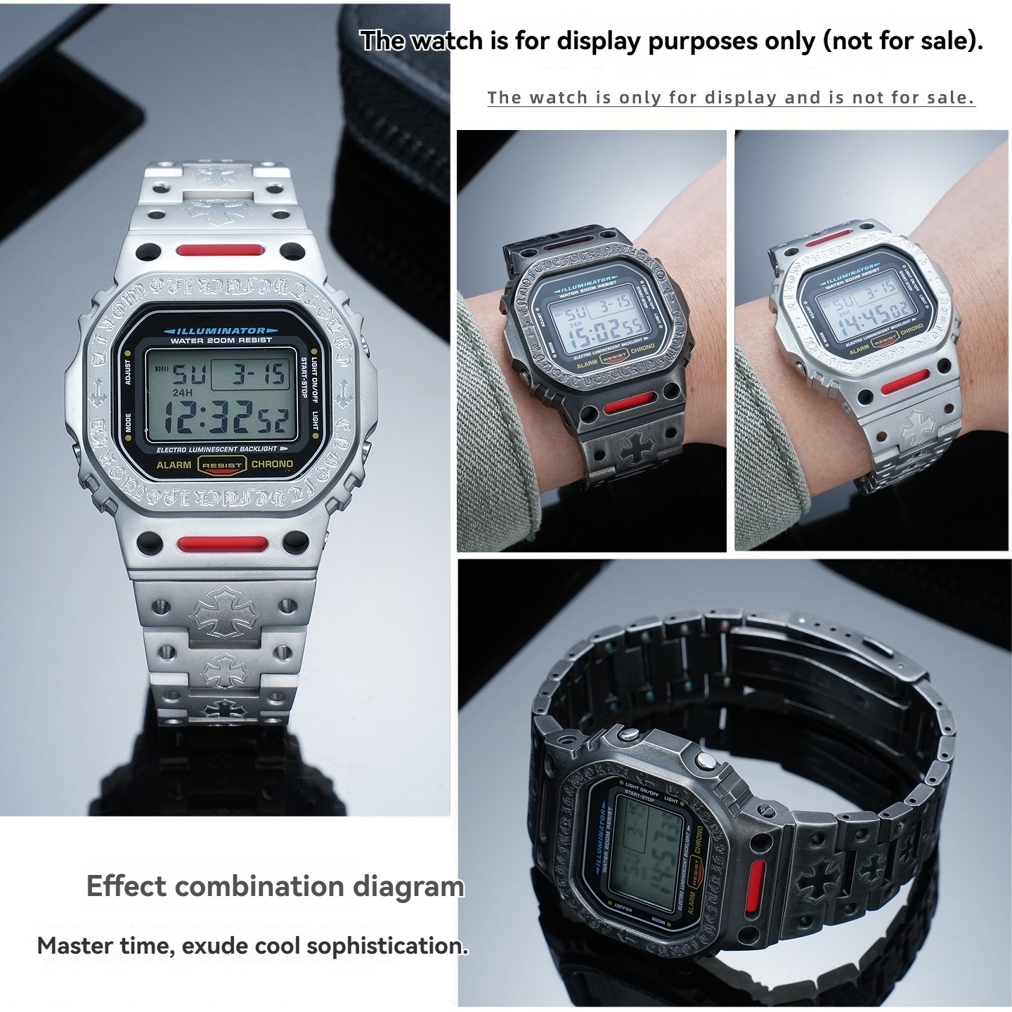 Replacement Stainless Steel Chrome Hearts Style Mod Kit for Casio DW5600/GW5000/GWM5610