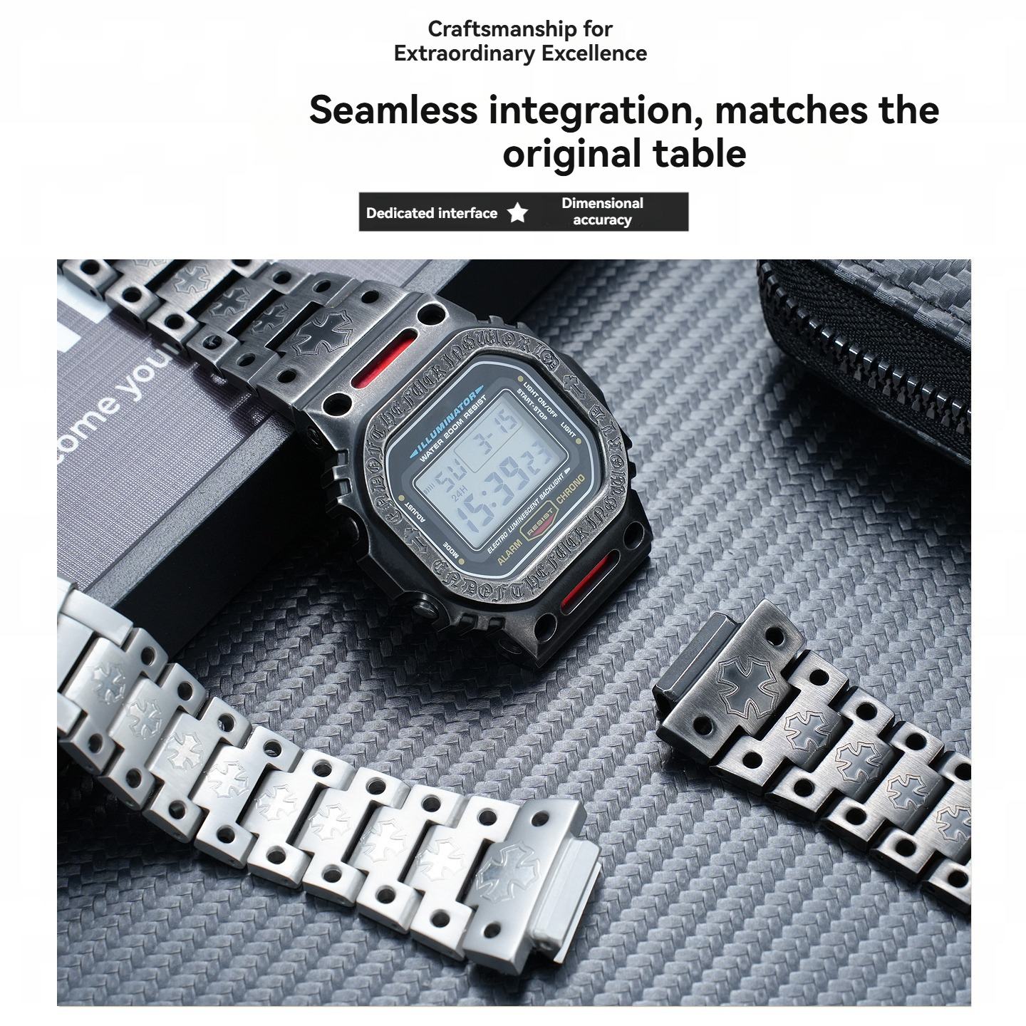 Replacement Stainless Steel Chrome Hearts Style Mod Kit for Casio DW5600/GW5000/GWM5610