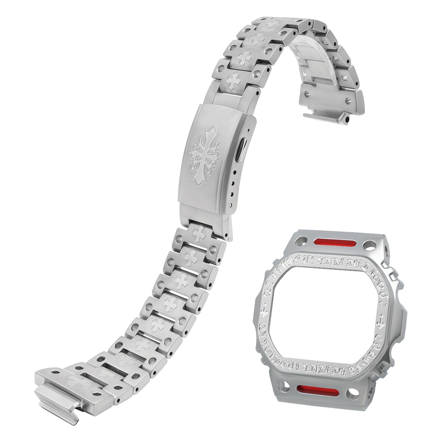 Replacement Stainless Steel Chrome Hearts Style Mod Kit for Casio DW5600/GW5000/GWM5610