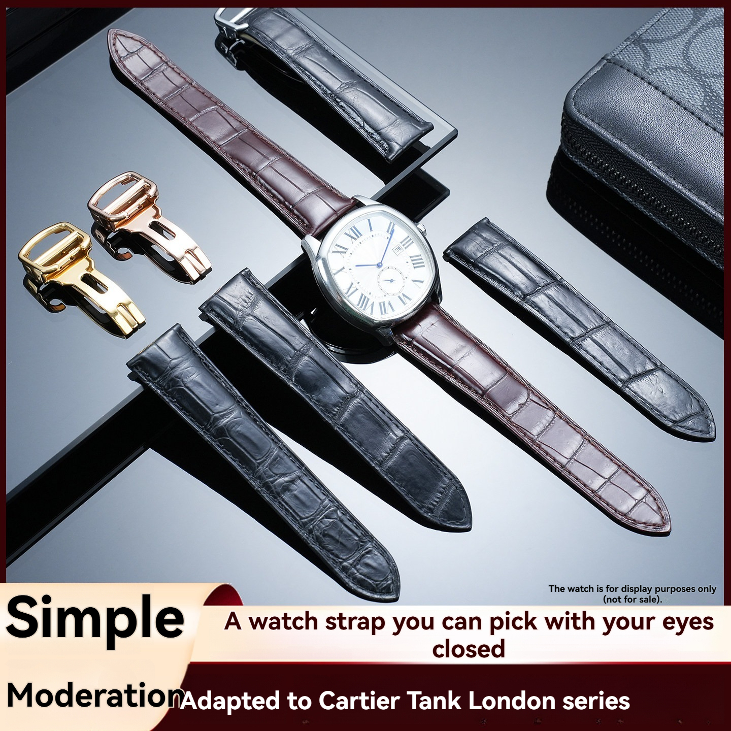 Replacement Bamboo Crocodile Grain Leather Strap for Cartier Tank/Santos/Panthère