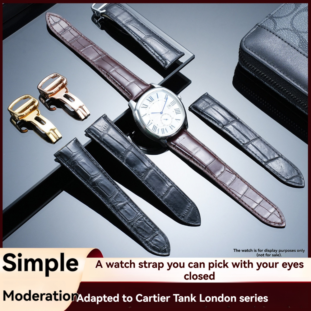 Replacement Bamboo Crocodile Grain Leather Strap for Cartier Tank/Santos/Panthère