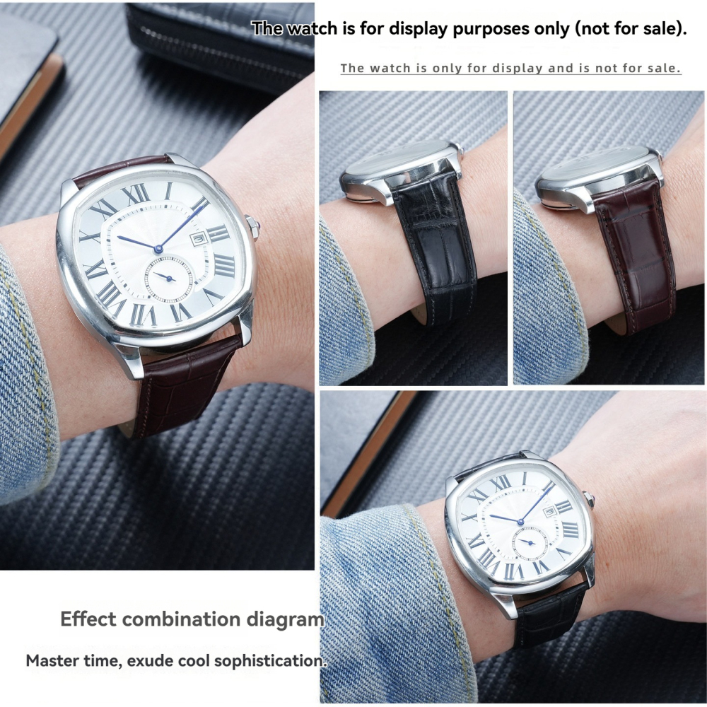 Replacement Bamboo Crocodile Grain Leather Strap for Cartier Tank/Santos/Panthère