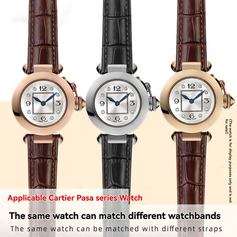 Replacement Blue Notched Leather Strap for Cartier Pasha