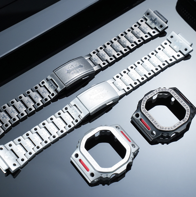 Replacement Stainless Steel Chrome Hearts Style Mod Kit for Casio DW5600/GW5000/GWM5610