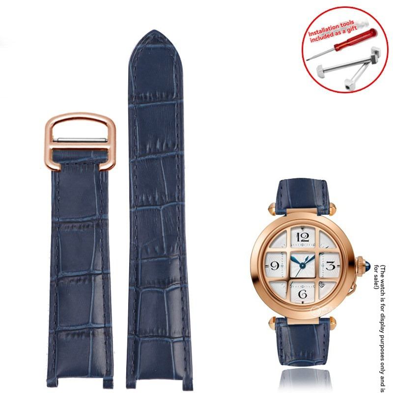 Replacement Blue Notched Leather Strap for Cartier Pasha