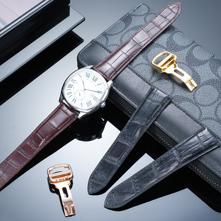 Replacement Bamboo Crocodile Grain Leather Strap for Cartier Tank/Santos/Panthère