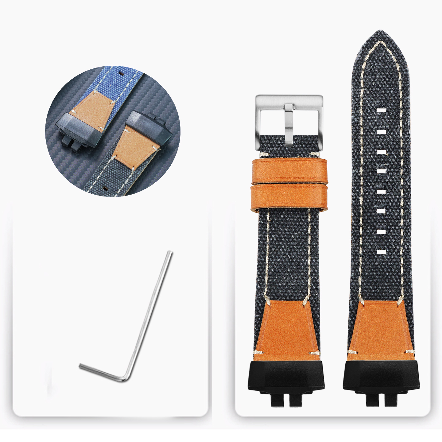 Replacement Nylon & Leather Strap for Casio GBD-200 Black Warrior