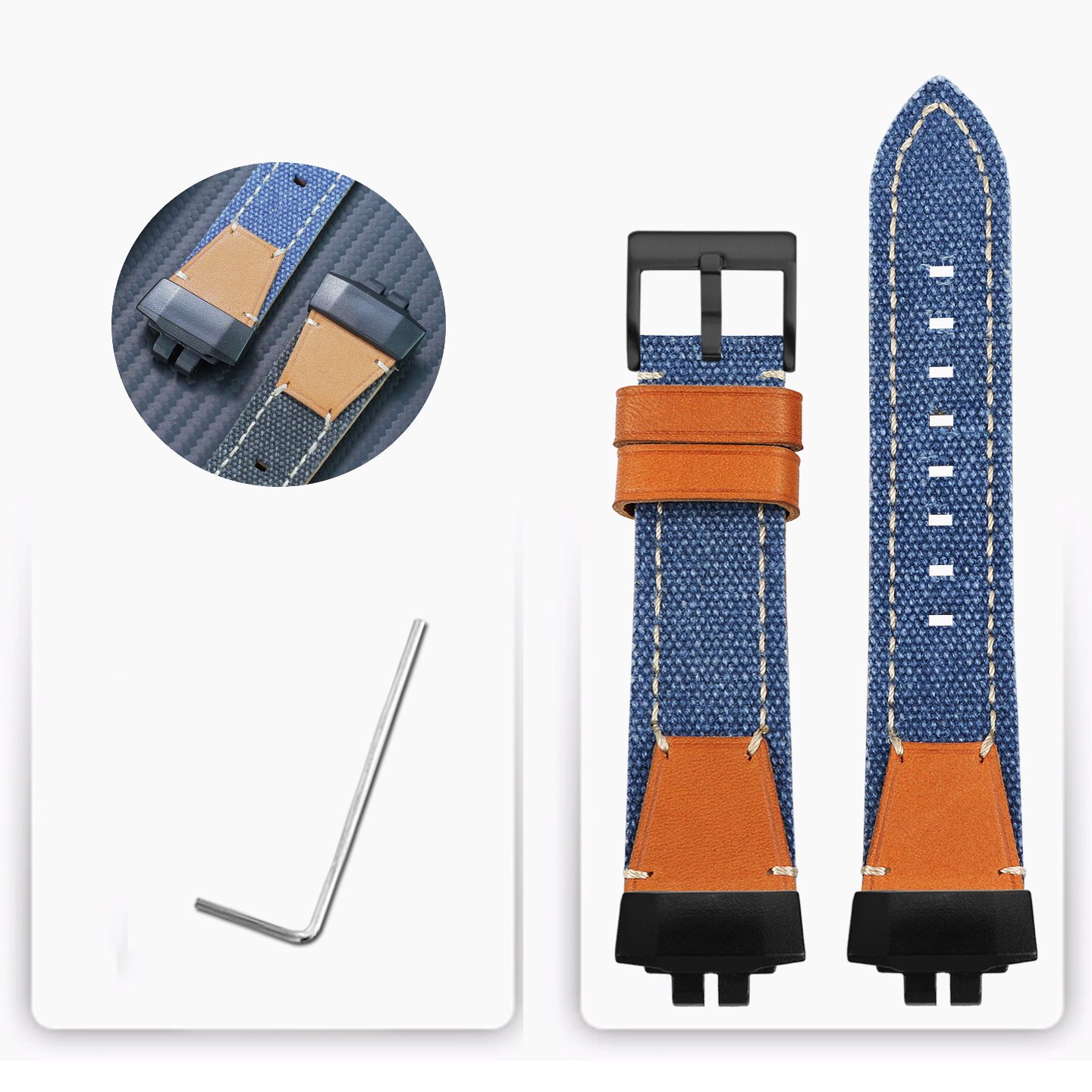 Replacement Nylon & Leather Strap for Casio GBD-200 Black Warrior