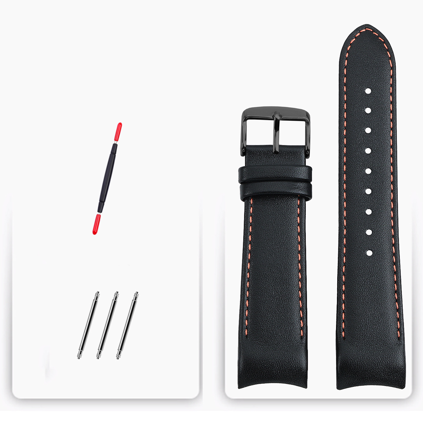 Replacement Curved Leather Strap for Casio EQS-500C/EQW-M600/ERA-200