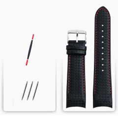 Black mat grain red stitching - silver