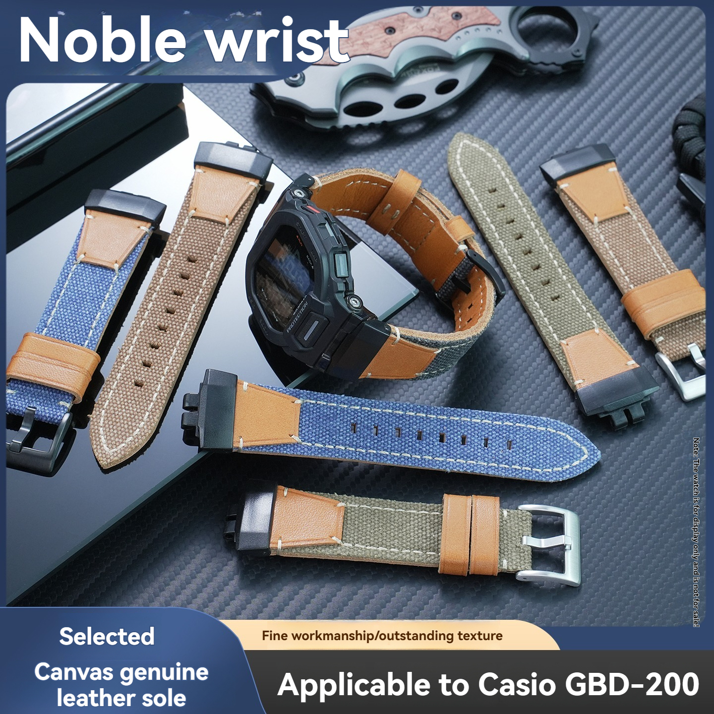 Replacement Nylon & Leather Strap for Casio GBD-200 Black Warrior