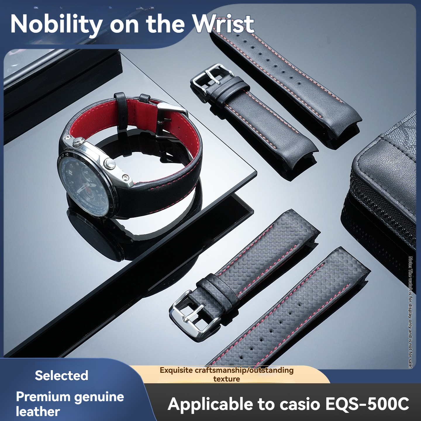 Replacement Curved Leather Strap for Casio EQS-500C/EQW-M600/ERA-200