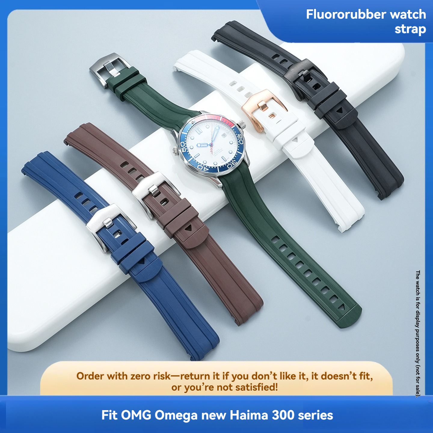 Replacement 20mm Curved FKM Rubber Strap for Omega Seamaster 300