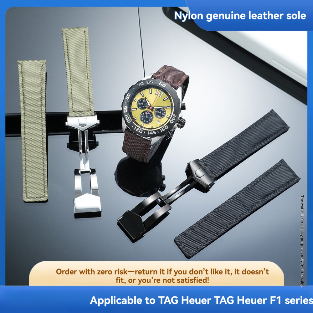 Replacement 22mm Canvas Leather Strap for TAG Heuer F1/Carrera/Monaco