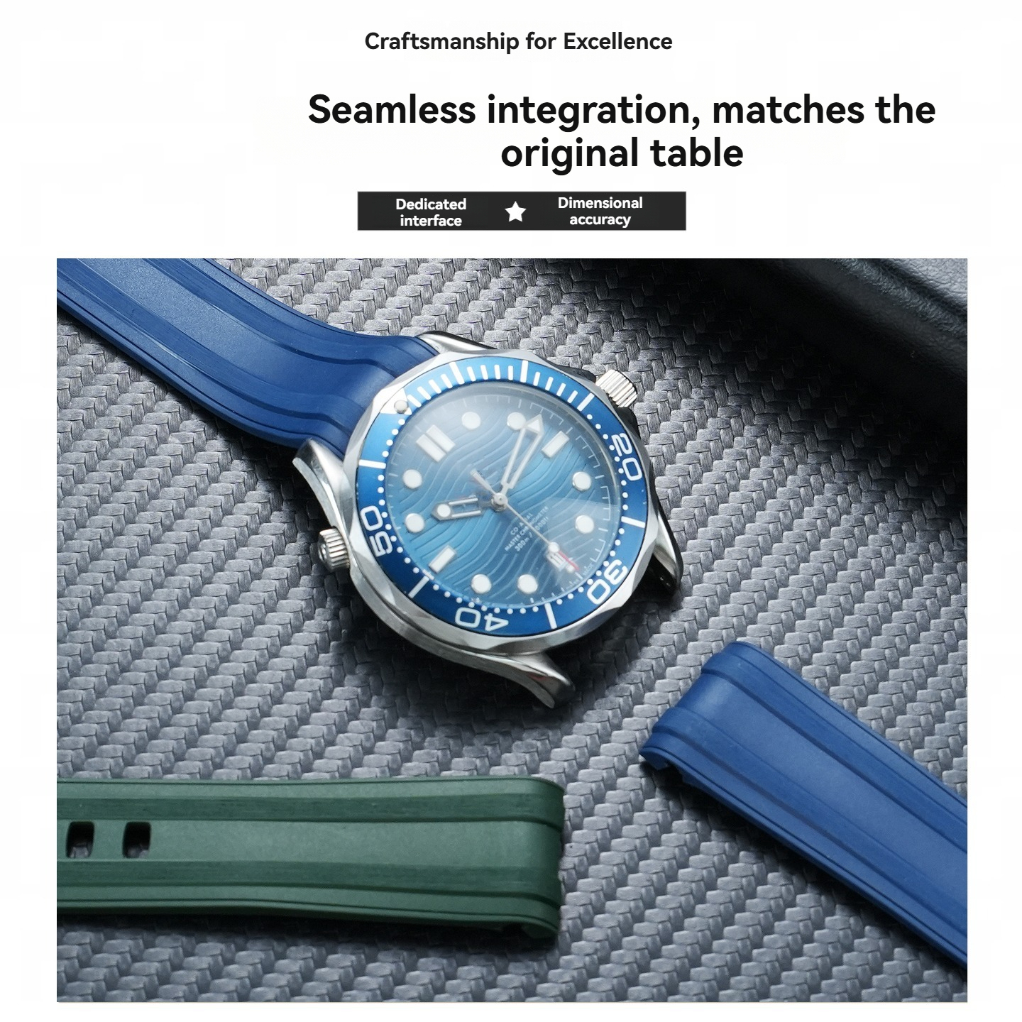 Replacement 20mm Curved FKM Rubber Strap for Omega Seamaster 300
