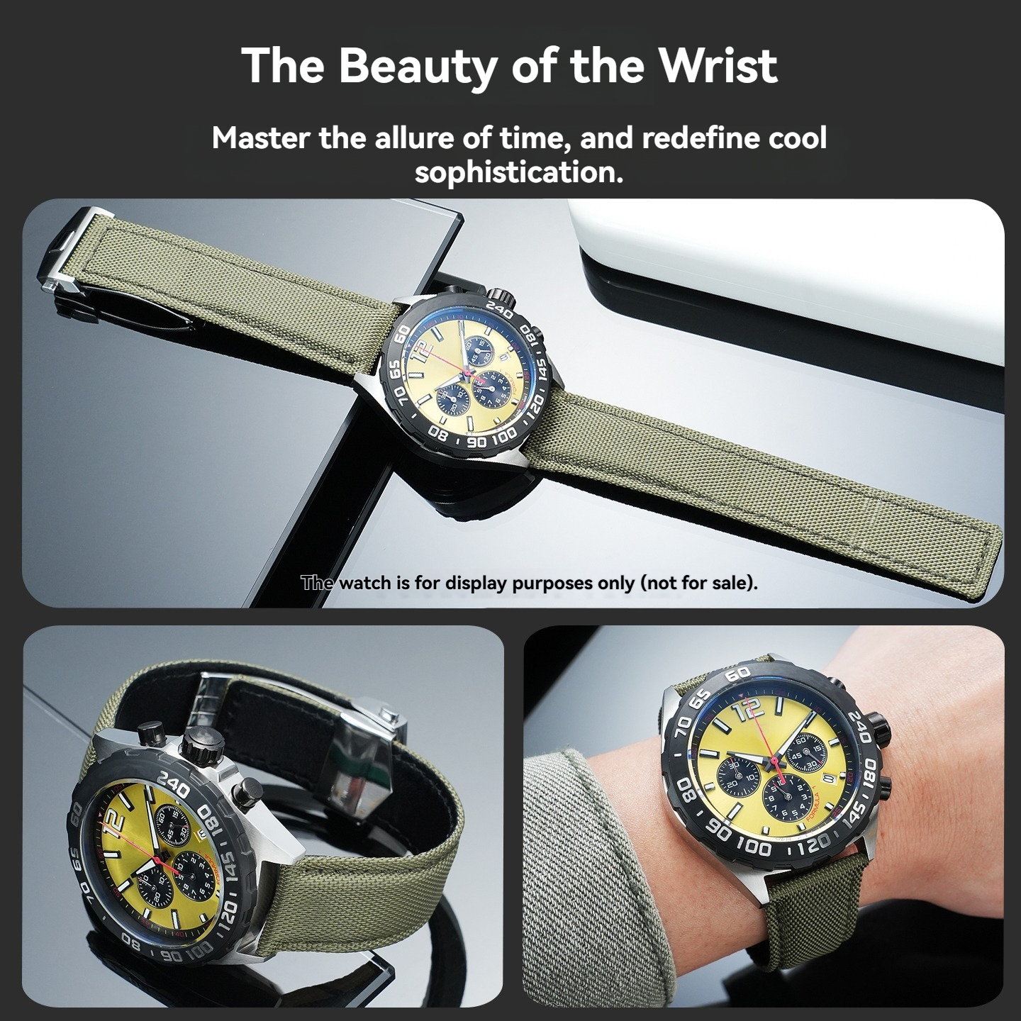 Replacement 22mm Canvas Leather Strap for TAG Heuer F1/Carrera/Monaco